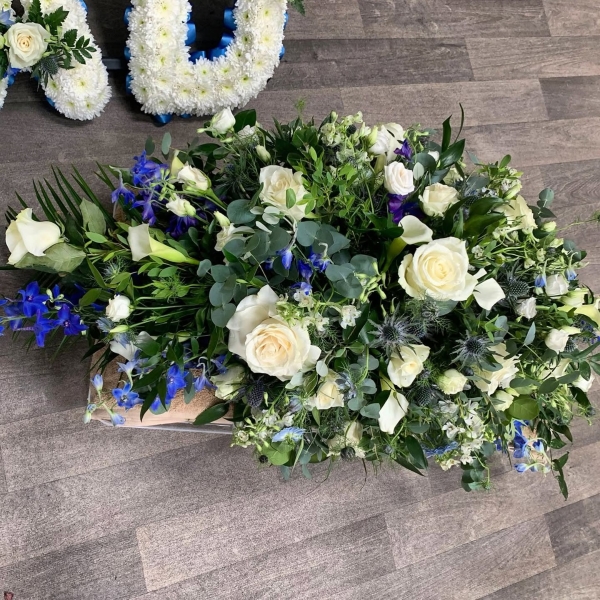 Blue and White Coffin Spray