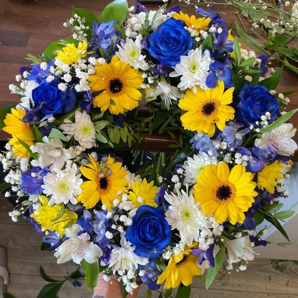 Blue, White and Yellow Wreath
