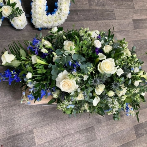 Blue and White Coffin Spray