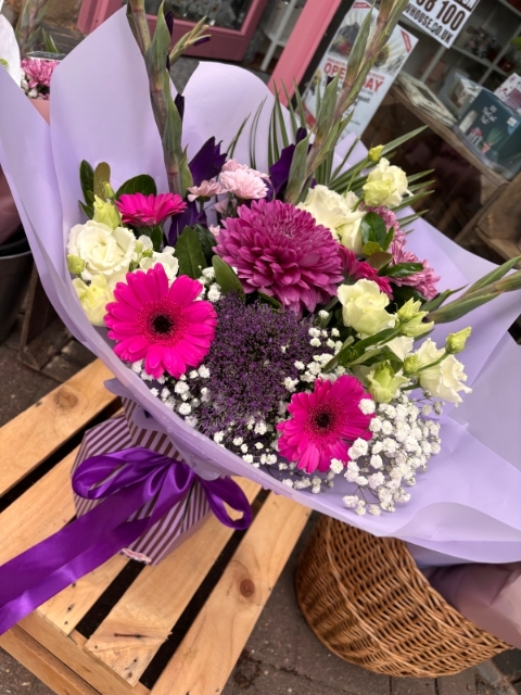 Pink, Purple & White bouquet (No Lilies)
