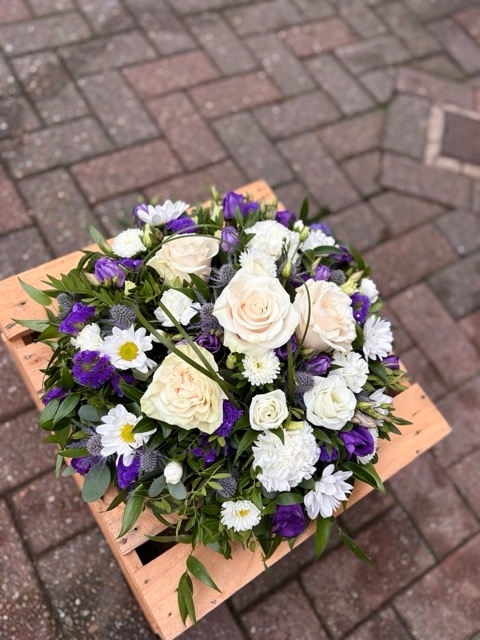 White Rose Posy With Purples